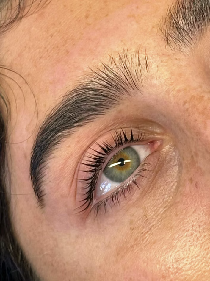 Natural lash lift and tint with shaped brow